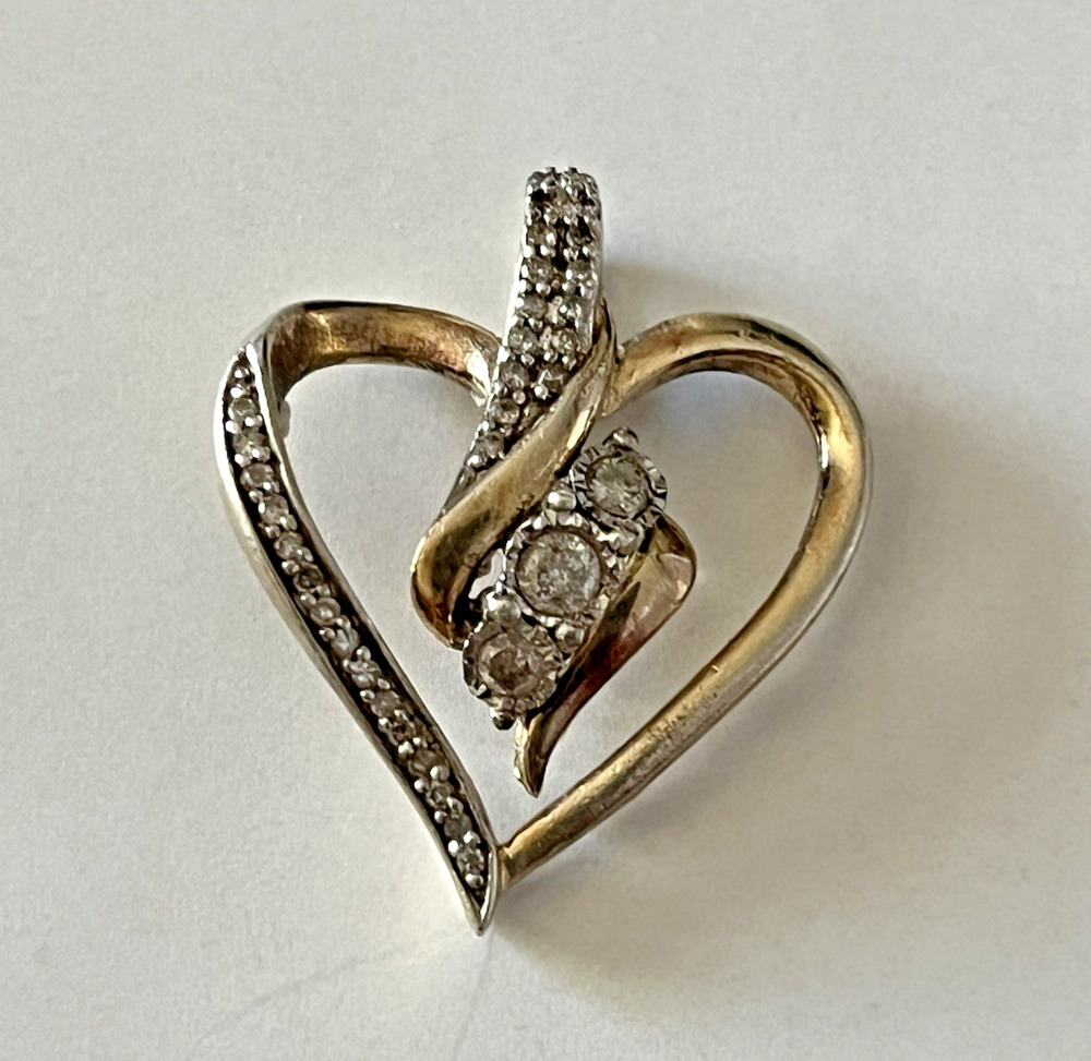 Vintage JWBR 925 Sterling Silver GoldPlated Diamond Heart Pendant Estate Jewelry